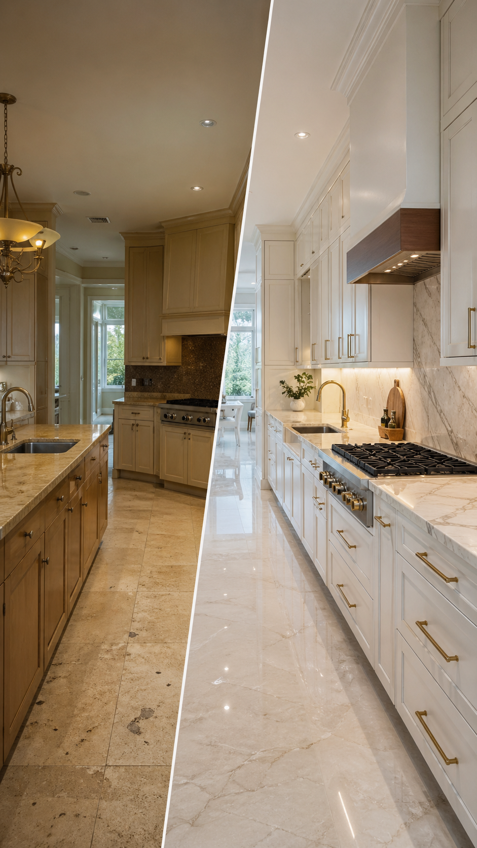 Kitchen before / after split frame